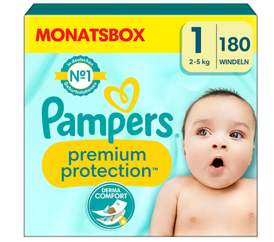 Pampers Prem Prot NB Gr1 2-5kg Newb Halbm 180 pièces