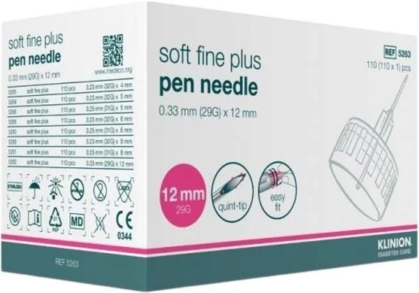 Aiguilles KLINION Soft Fine Pen 12 mm 29G, 110 pièces