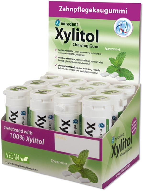 MIRADENT Xylitol Gomme à mâcher Menthe verte 12 x 30 pièces MIRADENT Xylitol Gomme à mâcher Menthe verte 12 x 30 pièces