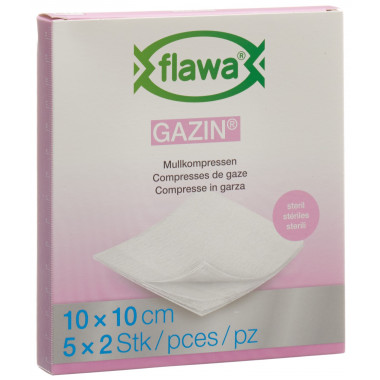 Compresses de gaze Flawa Gazin 10x10cm stériles 5 x 2 pièces