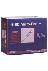 Seringue à insuline BD Microfine+ U100 8mmx0.3mm 100 x 0.5ml