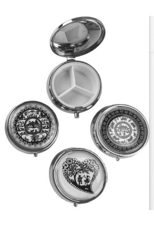 Supair Boîte à pilules ronde 3 compartiments Ethno-Line assortie 6 pièces