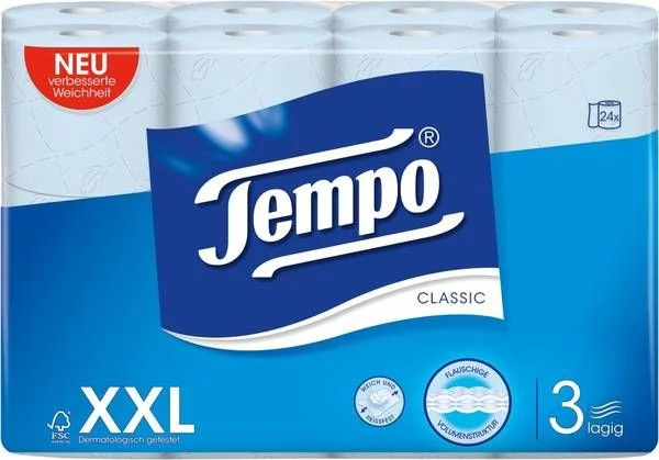 Tempo Papier hygiénique bleu 3lag 160 feuilles 24 pces