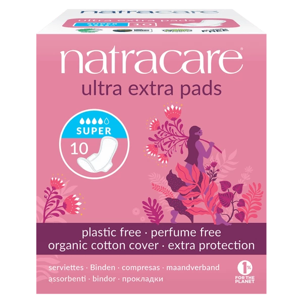 Natracare serviettes hygiéniques à ailettes ultra extra super 10 pièces