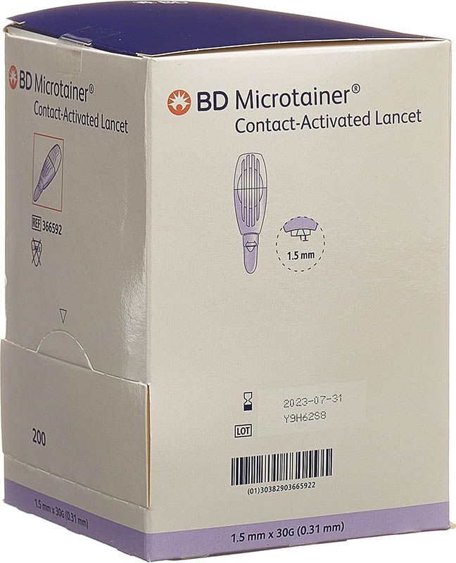 BD MICROTAINER kont lancettes 30Gx1.5mm li 200 pièces