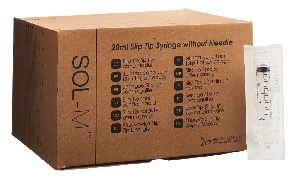 Seringue jetable Sol-M 20ml SlipTip Box 100 pièces Seringue jetable Sol-M 20ml SlipTip Box 100 pièces