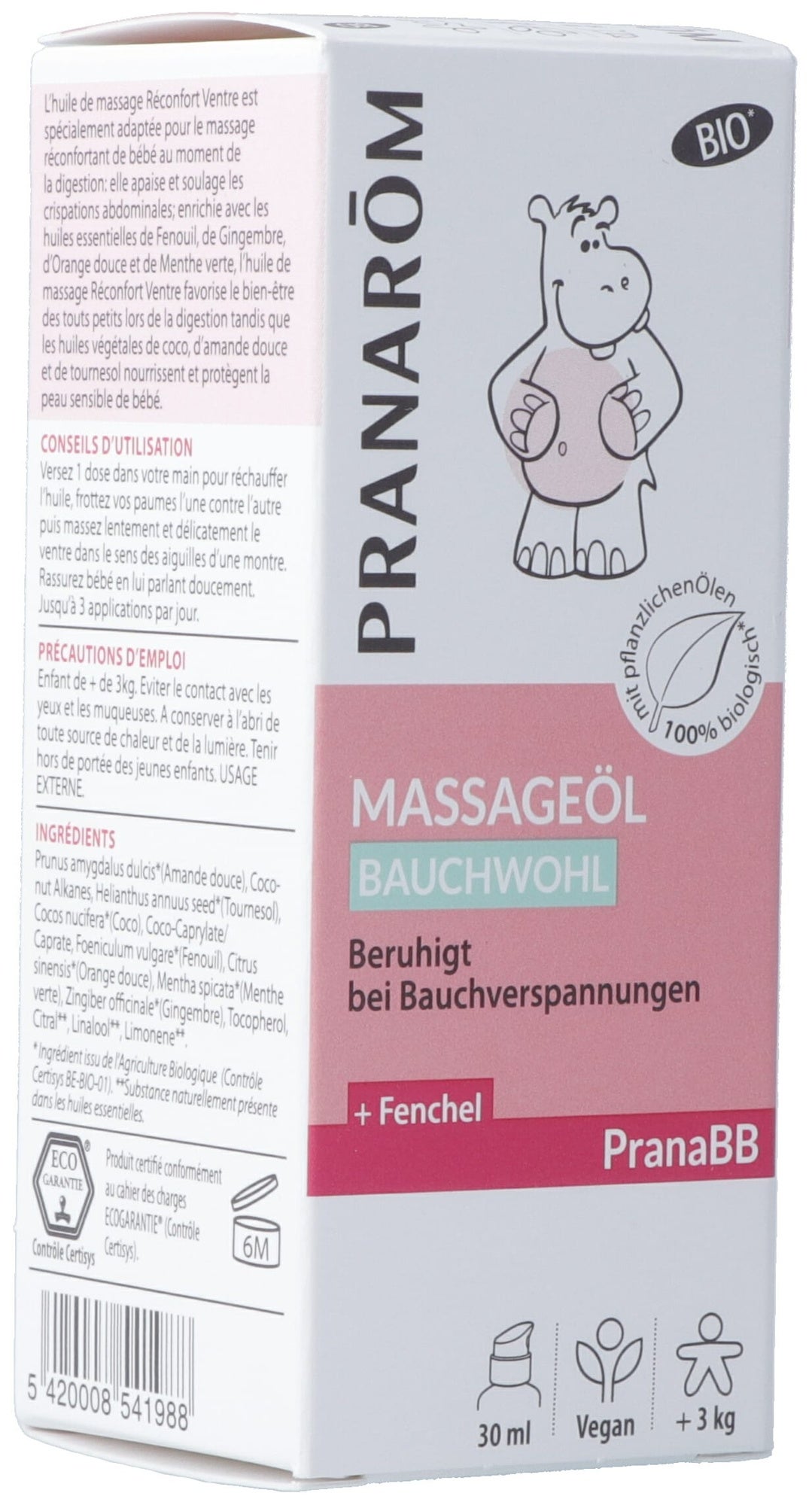 PRANAROM Huile de massage PranaBB Bien-être du ventre Bio Eco 30ml PRANAROM Huile de massage PranaBB Bien-être du ventre Bio Eco 30ml