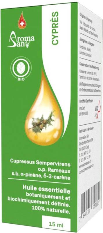 Huile essentielle de cyprès Aromasan en boîte, bio 15ml Huile essentielle de cyprès Aromasan en boîte, bio 15ml
