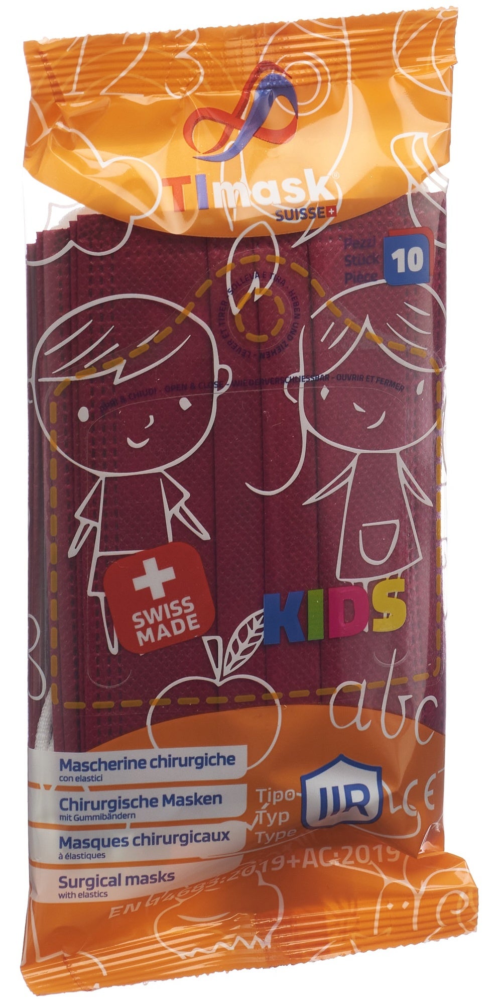 TImask masque médical jetable type IIR KIDS bordeaux 10 pièces