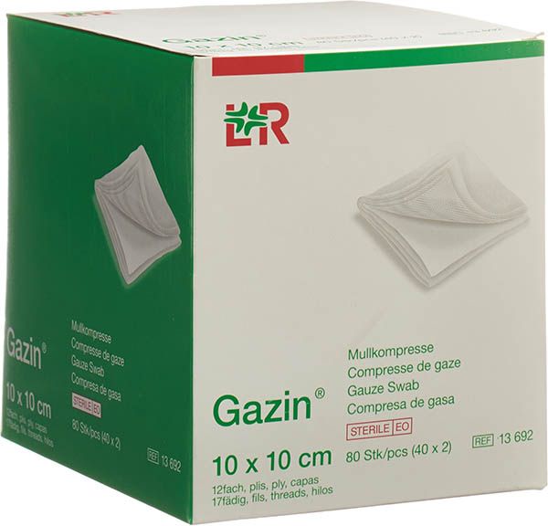 Compresses de gaze Gazin 10x10cm 12 fois stériles 40 x 2 pièces
