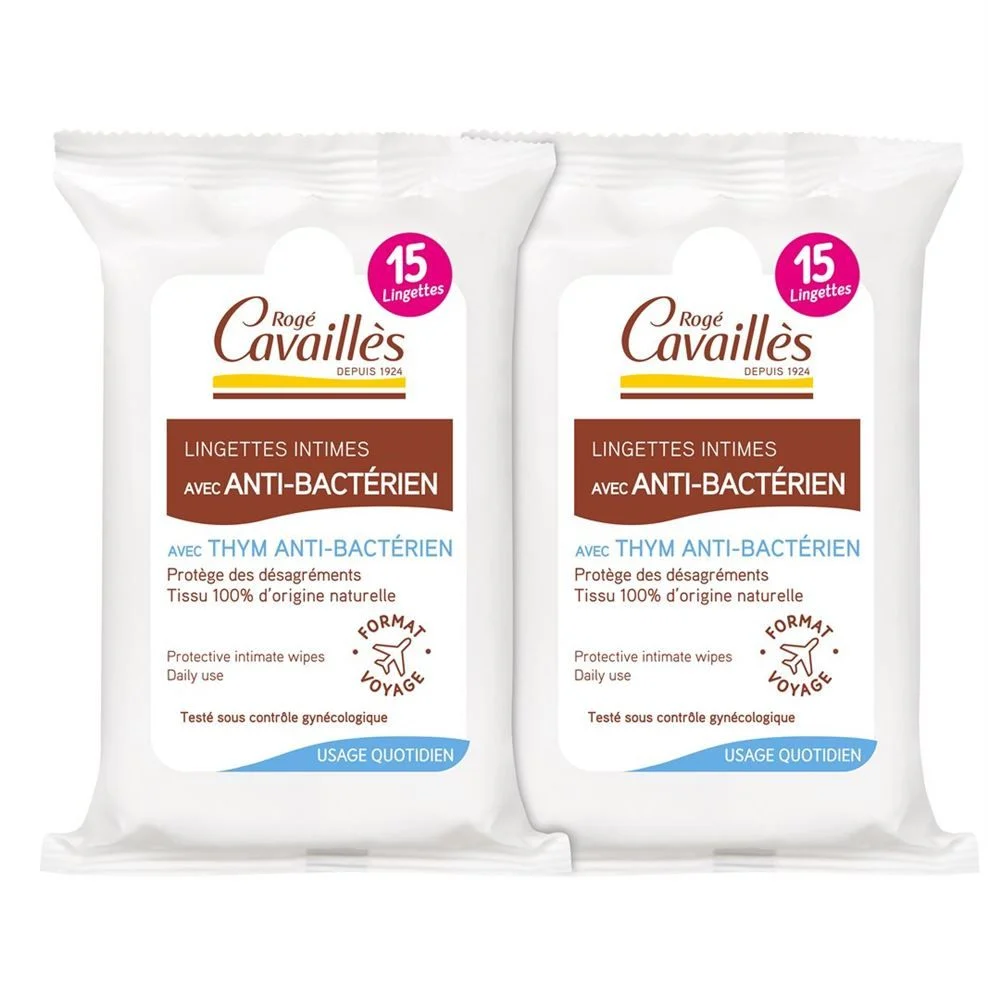 Rogé Cavaillès lingettes intimes antibactériennes 2 x 15 pièces