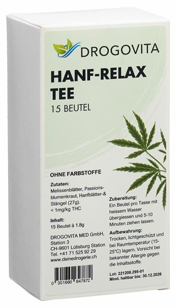 DROGOVITA Tisane relaxante au chanvre Btl 15 pièces DROGOVITA Tisane relaxante au chanvre Btl 15 pièces