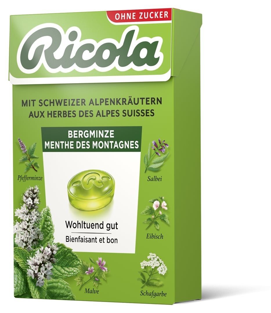 Ricola Menthe des montagnes bonbons aux herbes sans sucre avec stévia boîte 50g