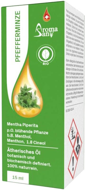Huile essentielle de menthe poivrée Aromasan en boîte, bio 15ml Huile essentielle de menthe poivrée Aromasan en boîte, bio 15ml