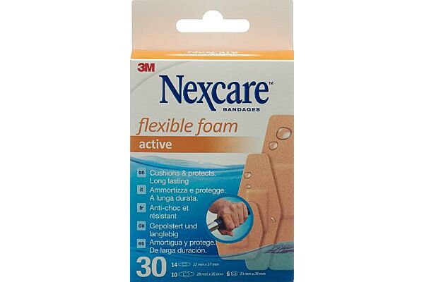 3M Nexcare Pansement Flexible Foam Active 3 tailles assorties 30 pièces 3M Nexcare Pansement Flexible Foam Active 3 tailles assorties 30 pièces