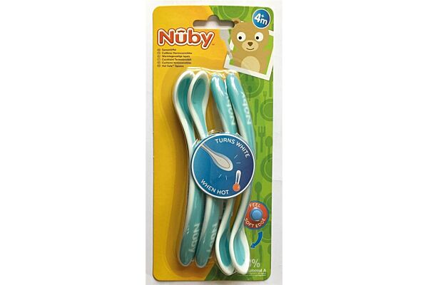 Nuby Cuillère à bouillie thermosensible Soft Sensitive Flex bombée 4 pièces