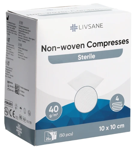 Compresses en non-tissé LIVSANE 10 x 10 cm, stériles, 2 x 25 pièces