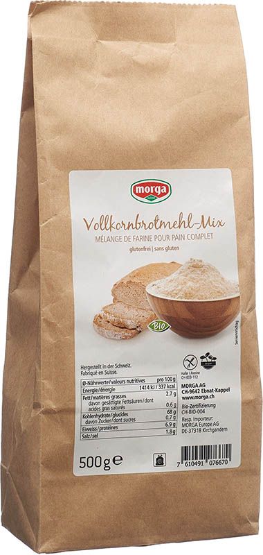 MORGA Mélange de farine pour pain complet 4 graines gf Bio 500g MORGA Mélange de farine pour pain complet 4 graines gf Bio 500g