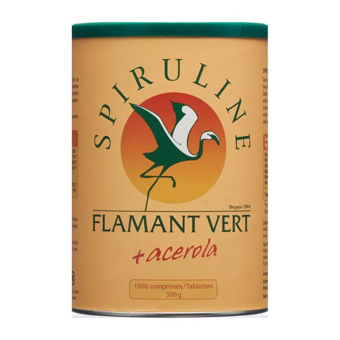 Spiruline Flamant Vert + Acérola (vitamine C) comprimés 500mg 1000 pièces Spiruline Flamant Vert + Acérola (vitamine C) comprimés 500mg 1000 pièces