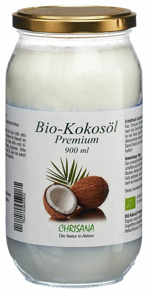 CHRISANA Huile de coco bio verre 900ml CHRISANA Huile de coco bio verre 900ml