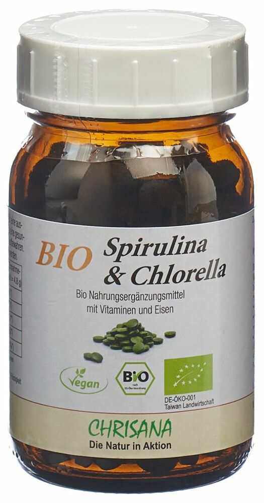 CHRISANA Comprimés de spiruline bio, verre 250 pièces