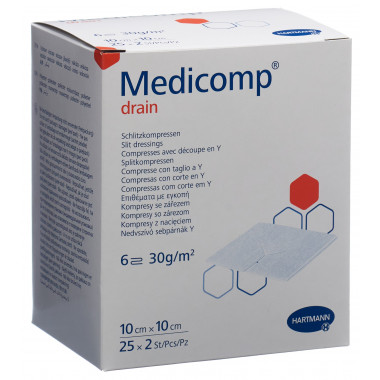Medicomp drain 10x10cm stérile 25 Btl 2 pièces