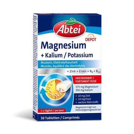 Abtei Magnésium + Potassium Dépôt en comprimés 30 pièces Abtei Magnésium + Potassium Dépôt en comprimés 30 pièces