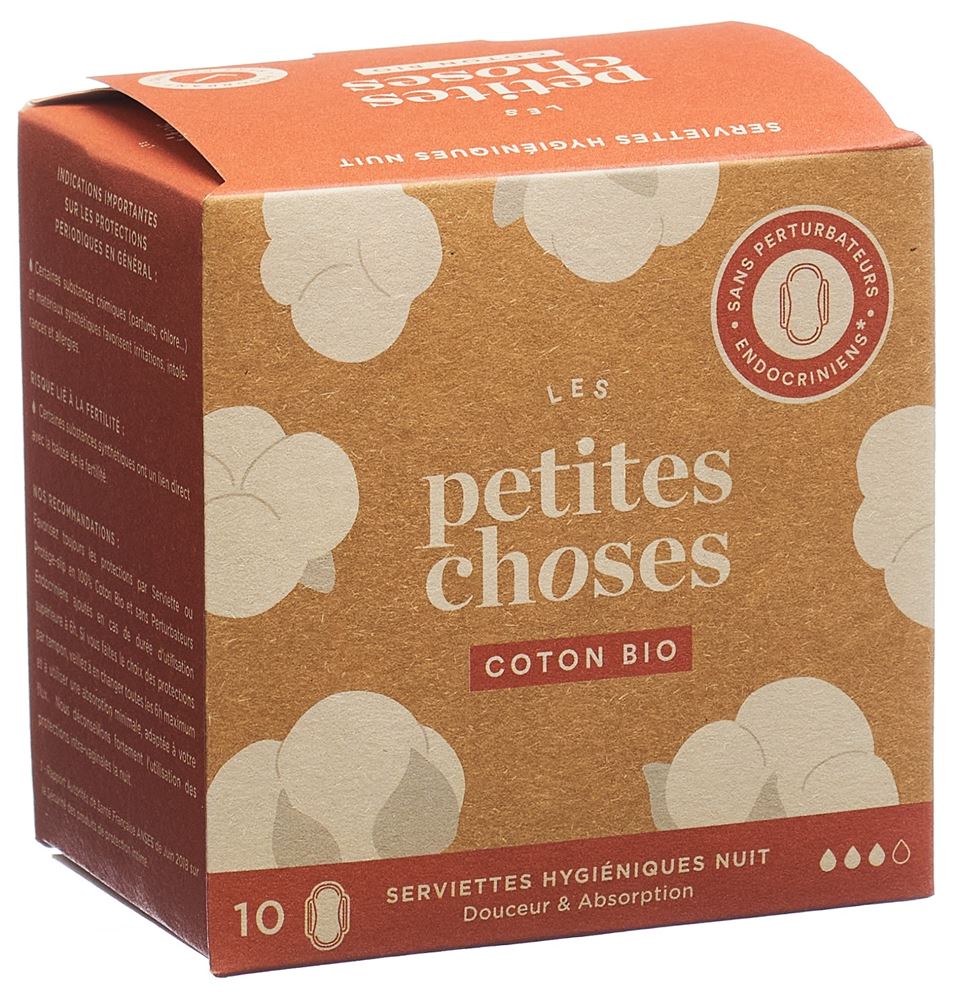 LES PETITES CHOSES Serviettes hygiéniques nuit bio 10 pièces LES PETITES CHOSES Serviettes hygiéniques nuit bio 10 pièces