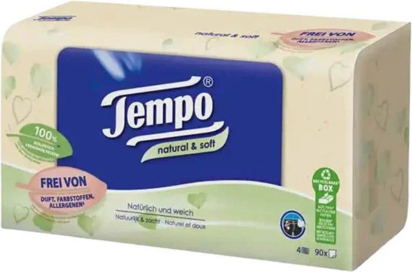 Tempo Mouchoirs natural & soft boîte 90 pièces