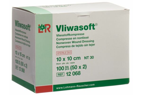 Vliwasoft Compresses non tissées 10x10cm 6 couches stériles 50 x 2 pièces