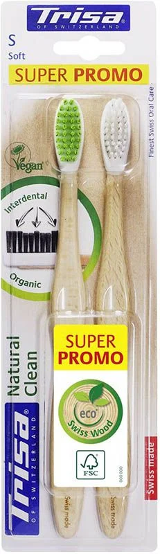 Brosse à dents en bois Trisa Natural Clean soft DUO 2 pièces