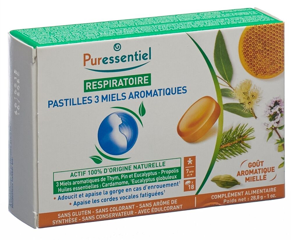 PURESSENTIEL pastilles à sucer aux 3 miels aromatiques 18 pièces PURESSENTIEL pastilles à sucer aux 3 miels aromatiques 18 pièces