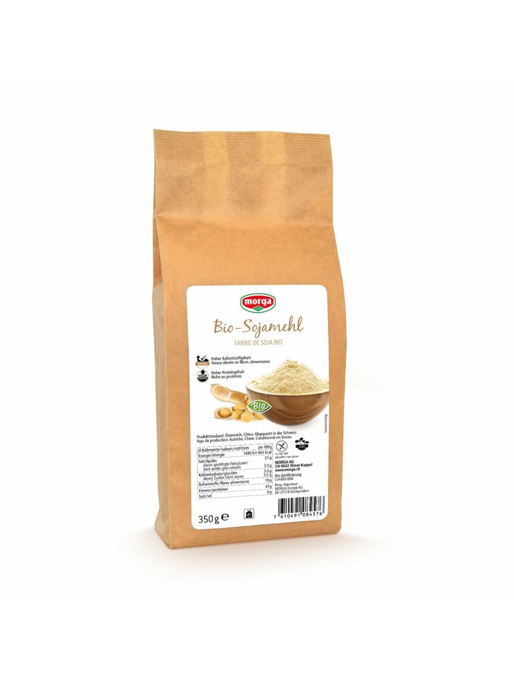 Morga farine de soja sans gluten bio btl 350g Morga farine de soja sans gluten bio btl 350g