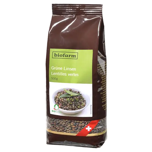 Biofarm Lentilles vertes CH Bourgeon, sachet de 500g