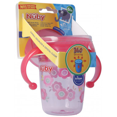Nuby Tasse 360° Wonder Cup en TRITAN 240ml PINK avec anse anti-fuite