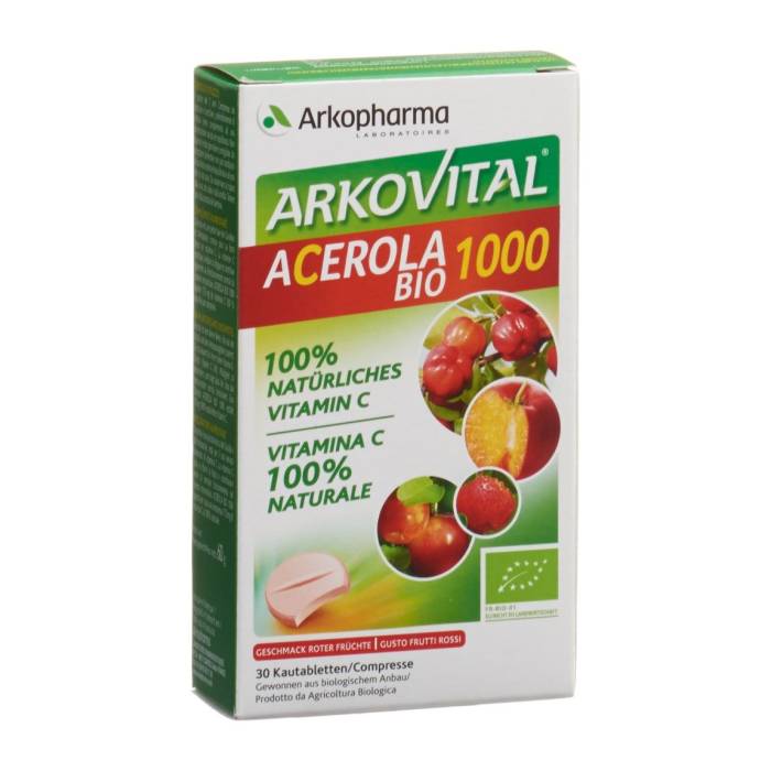 Arkovital Acérola Comprimés Arkopharma 1000mg Bio 30 pièces Arkovital Acérola Comprimés Arkopharma 1000mg Bio 30 pièces