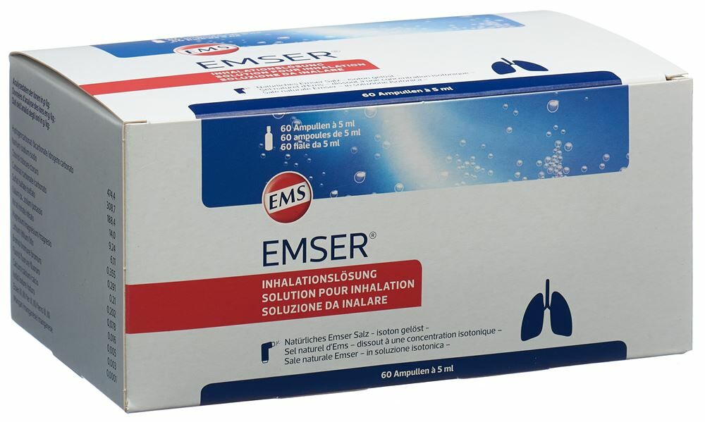 Solution pour inhalation EMSER 4 % hypertonique 60 amp 5ml Solution pour inhalation EMSER 4 % hypertonique 60 amp 5ml
