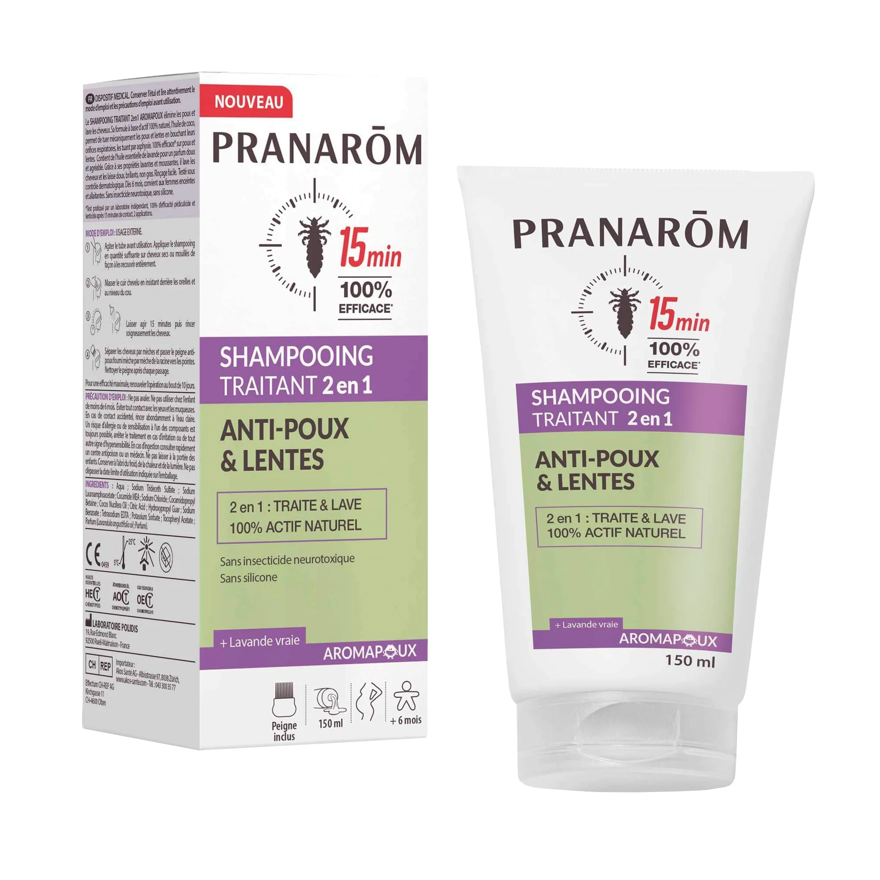 PRANAROM Aromapoux shampooing traitant 2 en 1 contre les poux de tête et les lentes 150ml PRANAROM Aromapoux shampooing traitant 2 en 1 contre les poux de tête et les lentes 150ml