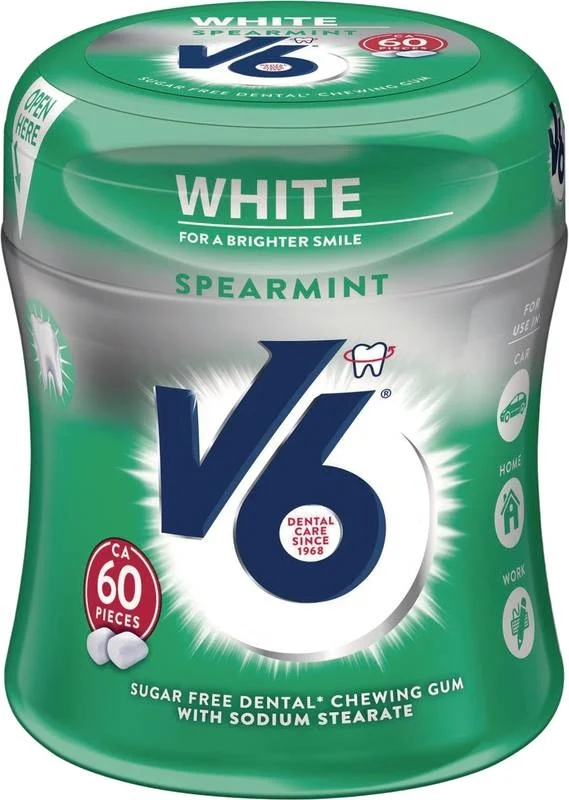V6 White chewing-gum menthe verte 60 pièces