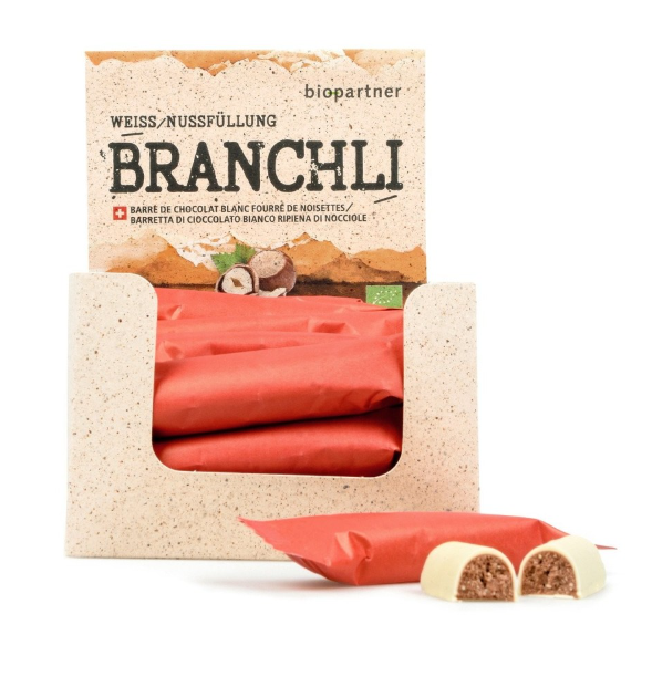BIO PARTNER Branchli blanc fourré aux noisettes 22g
