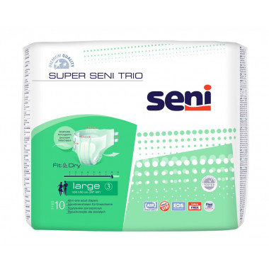 Super Seni Trio Couche-culotte L respirante Tour de hanches 100-150cm 8 gouttes 10 pièces