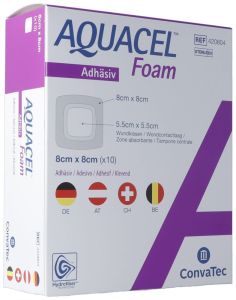 AQUACEL Ag Foam pansement mousse adhésif 8x8cm 10 pièces