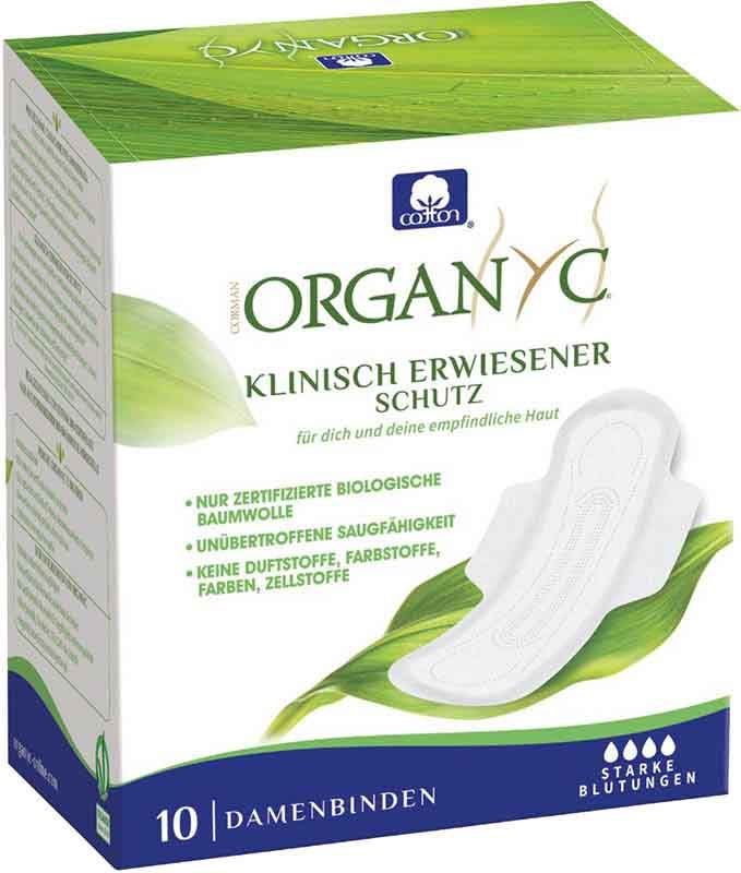 Serviettes hygiéniques Organyc à ailettes High Flow 10 pièces