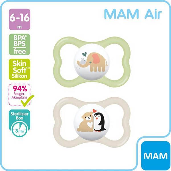 MAM Air Sucette silicone 6-16 mois Boy 2 pièces