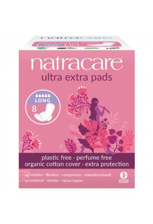 Natracare serviettes hygiéniques à ailettes ultra longues 8 pièces