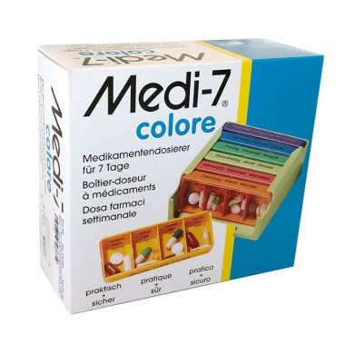 Sahag Medi-7 Doseur de médicaments 7 jours 4 compartiments par jour turquoise français Sahag Medi-7 Doseur de médicaments 7 jours 4 compartiments par jour turquoise français