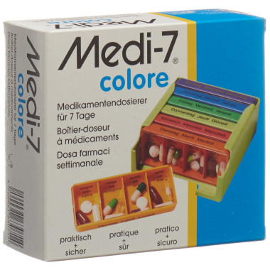 Medi-7 Doseur de médicaments 7 jours allemand/français/italien colore Medi-7 Doseur de médicaments 7 jours allemand/français/italien colore