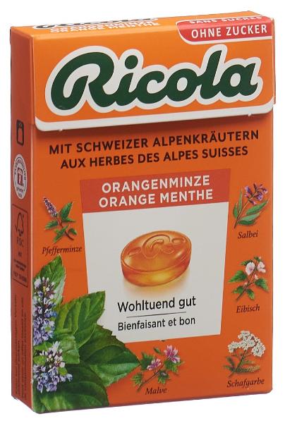 Bonbons à l'orange et à la menthe Ricola sans sucre avec stévia boîte 50g