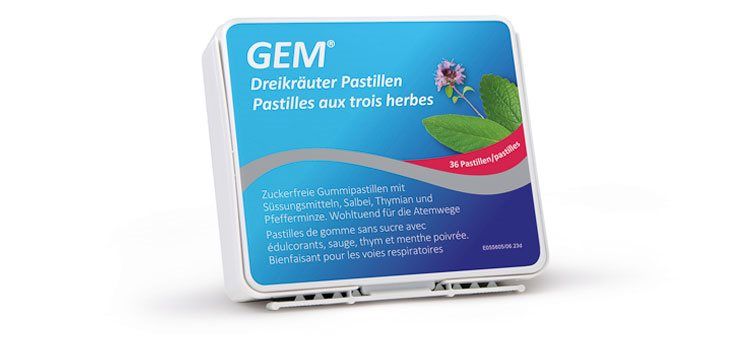Pastilles aux trois herbes GEM sans sucre Ds 36 pièces