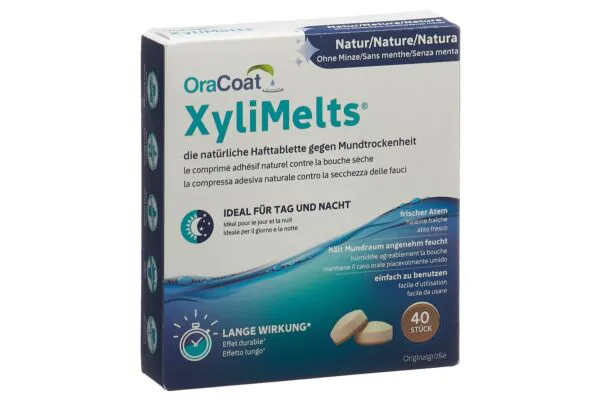 XyliMelts comprimés adhésifs contre la sécheresse buccale Nature sans menthe 40 pièces